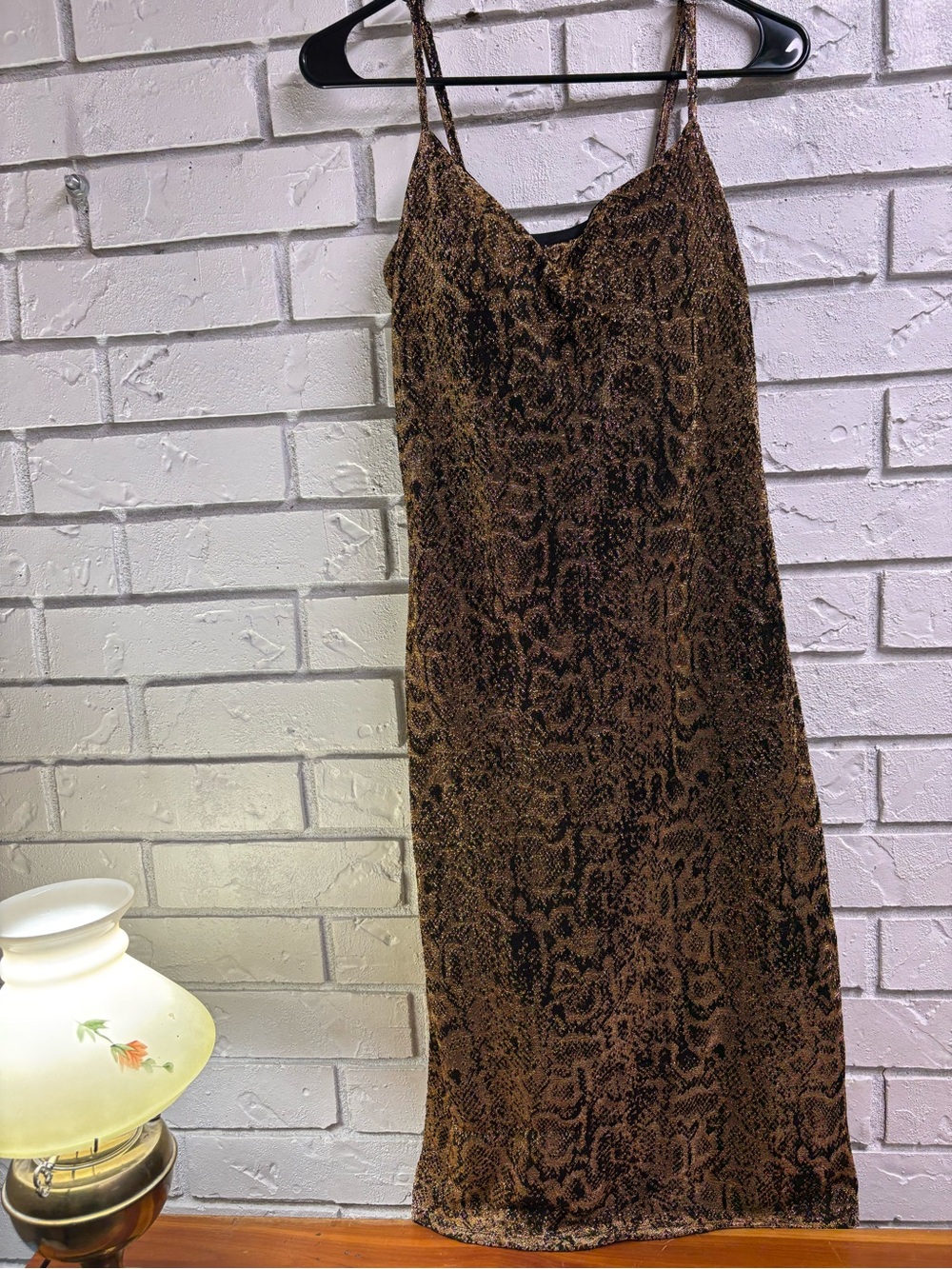 Planet Gold Brown Snake-Print Maxi Slip Skirt